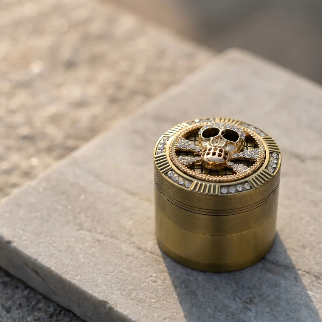 1.97 inch 50mm Gold White Skull Pattern Metal Manual Spice Mill Four Layer Salt Pepper Grinder Zinc Alloy Kitchen Seasoning Tool Kitchenware Kitchen Gadgets Gift