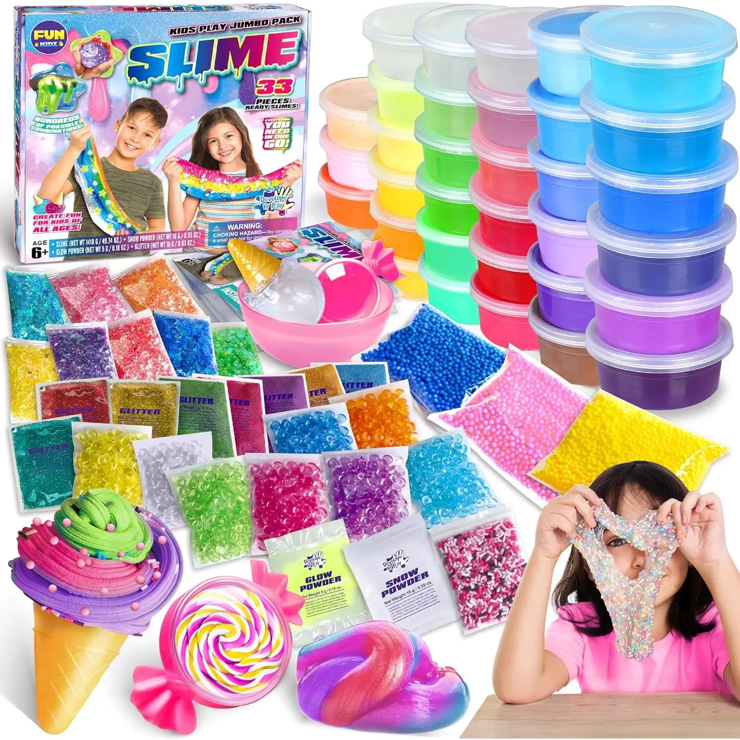 33 Cups Jumbo Slime Kit for Kids, Premade Ultimate Slime Pack DIY Soft, Cloud, Clear, Butter, Glitter, Glow in Dark Slime Making Kit Party Favors Gift for Girls and Boys