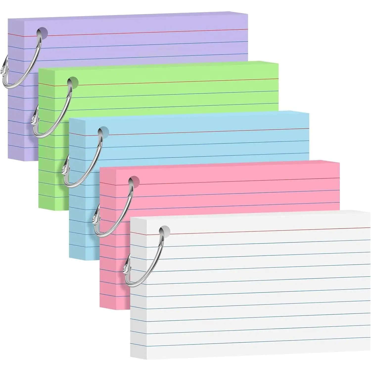250 Count Colored Index Cards, 3x5 Inch Heavyweight Flash Cards with Ring – 180gsm Portable Note Cards for Students, College & Nursing School EssentialsGift