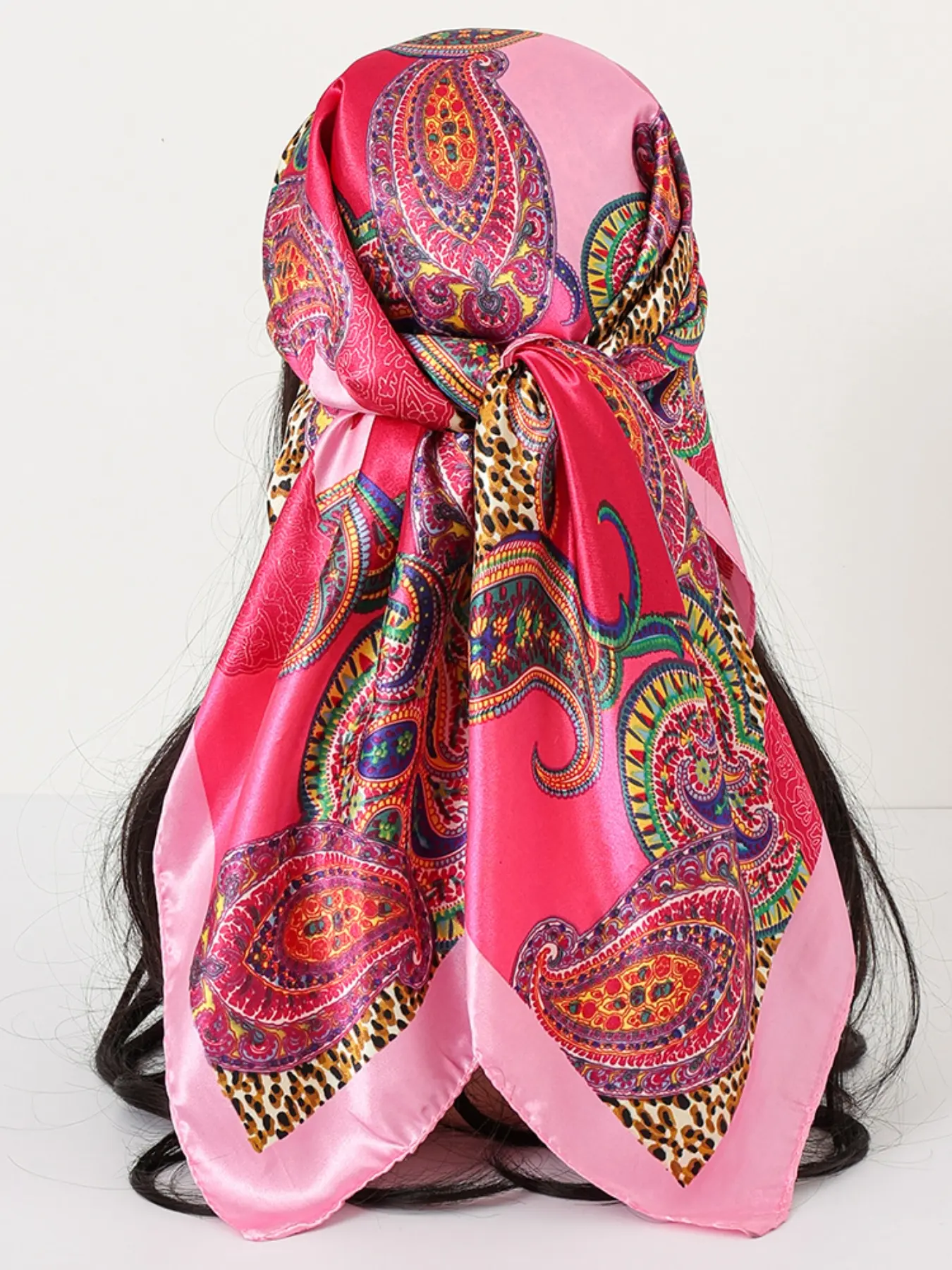 New Spring Summer Peach Chiffon Scarf, Jasmine Flower Print Silk-Like Square Scarf, Women's Neckwear Headscarf Decoration, Floral Print Scarf