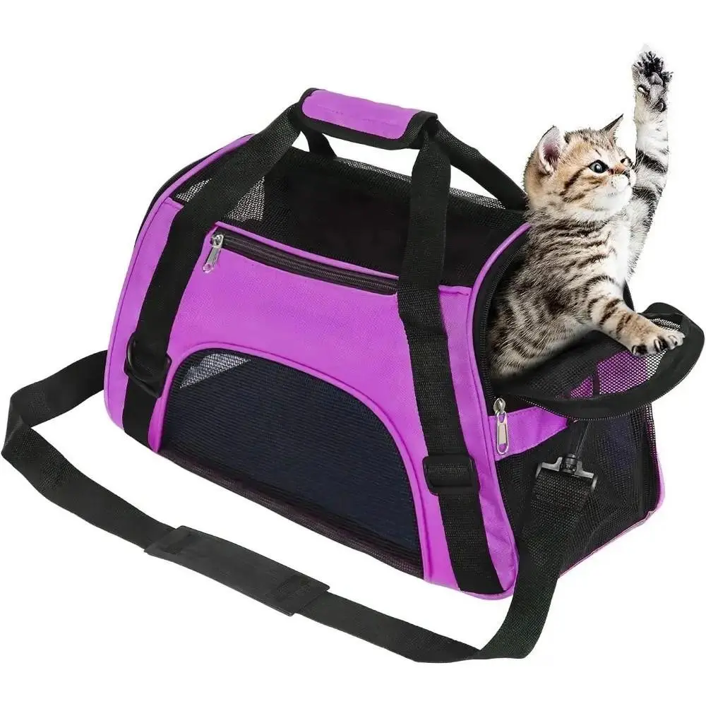 Pet Travel Carriers, Puppy Carrier, Portable Cat Carrier Collapsible Pet Carrier for Small Dogs Cats Puppies Cozy Soft, Cat Carrier Travel Bag, Top and Side Entry Breathable Mesh, Cozy Washable Waterproof Pad, Portable Kennel