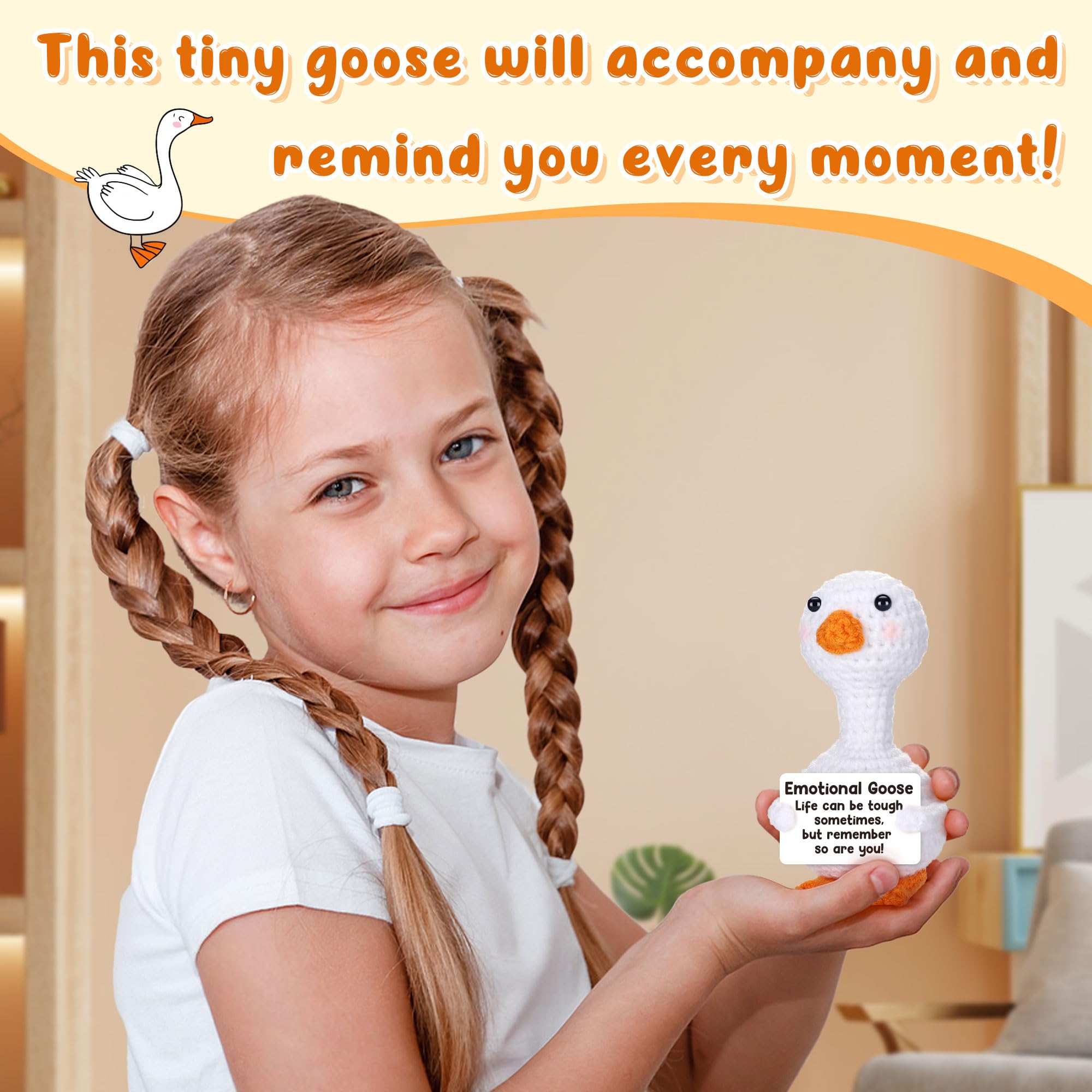 Cute Handmade Knitted Goose Mini Plush Toy, Soft Stuffed Animal Keychain, Kawaii Bag Charm Backpack Pendant, Stress Relief Gift for Birthday Christmas Valentines Graduation Party Favors