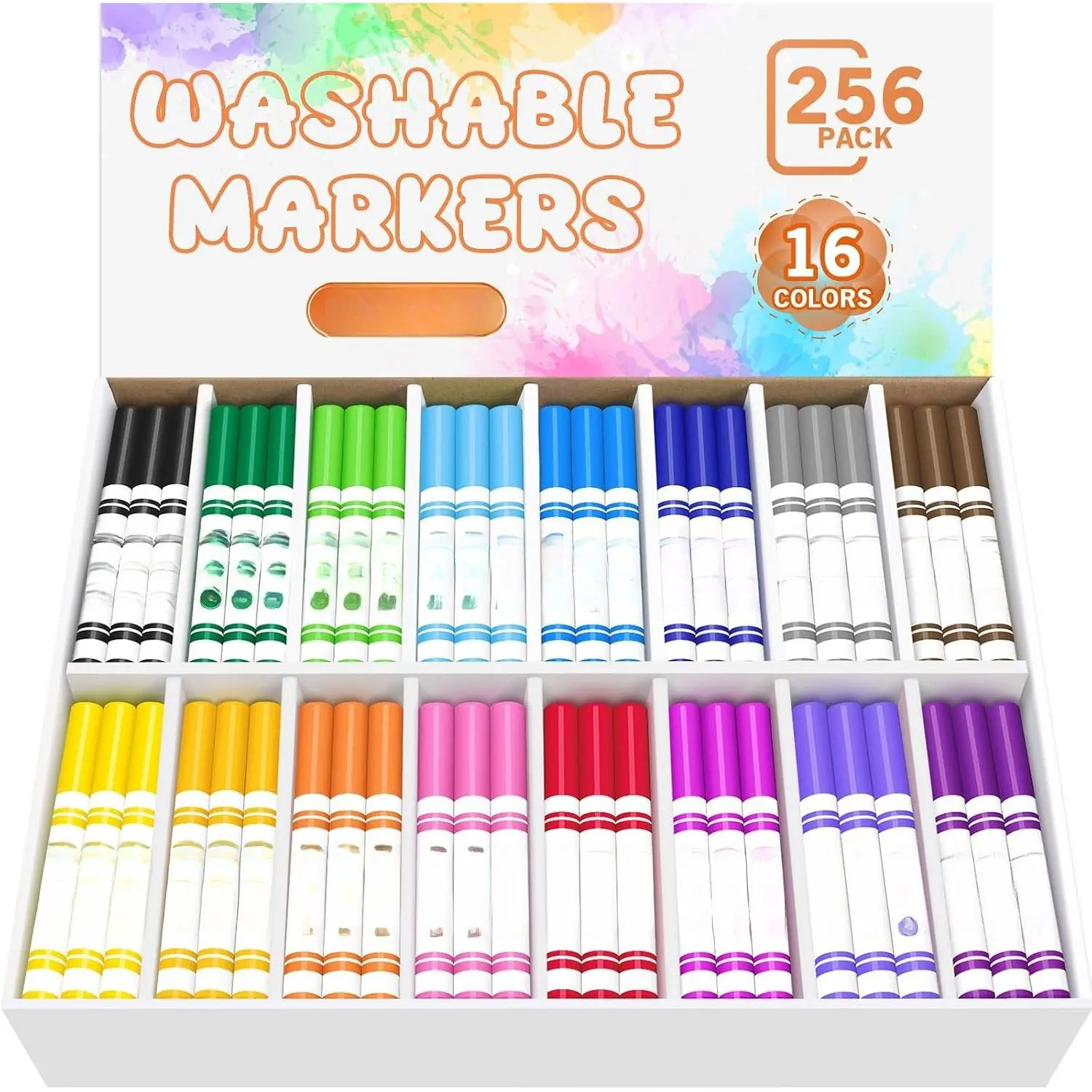 Washable Markers Bulk, 16 Colors, 256 Count |  Colors, Broad Line Conical Tip, School Art Supplies &  to School Supplies, Teacher Classroom  Haves
