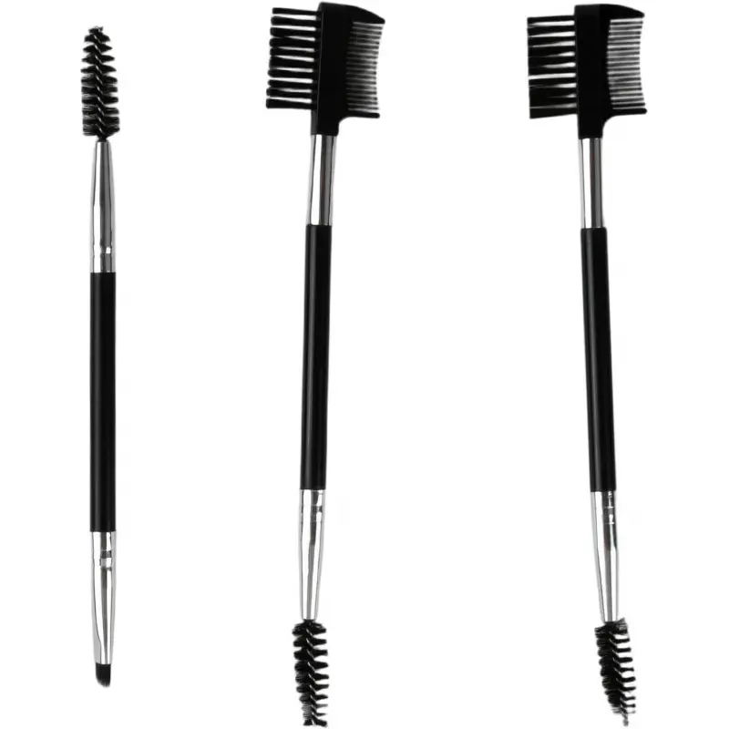3 Pcs Eyebrow Brush and Eyelash Comb Set, Dual Ended Angled Brow Brush, Eyelash Separator Grooming Tool for Defining Brows and Removing Mascara Clumps, Makeup Kit (Black)
