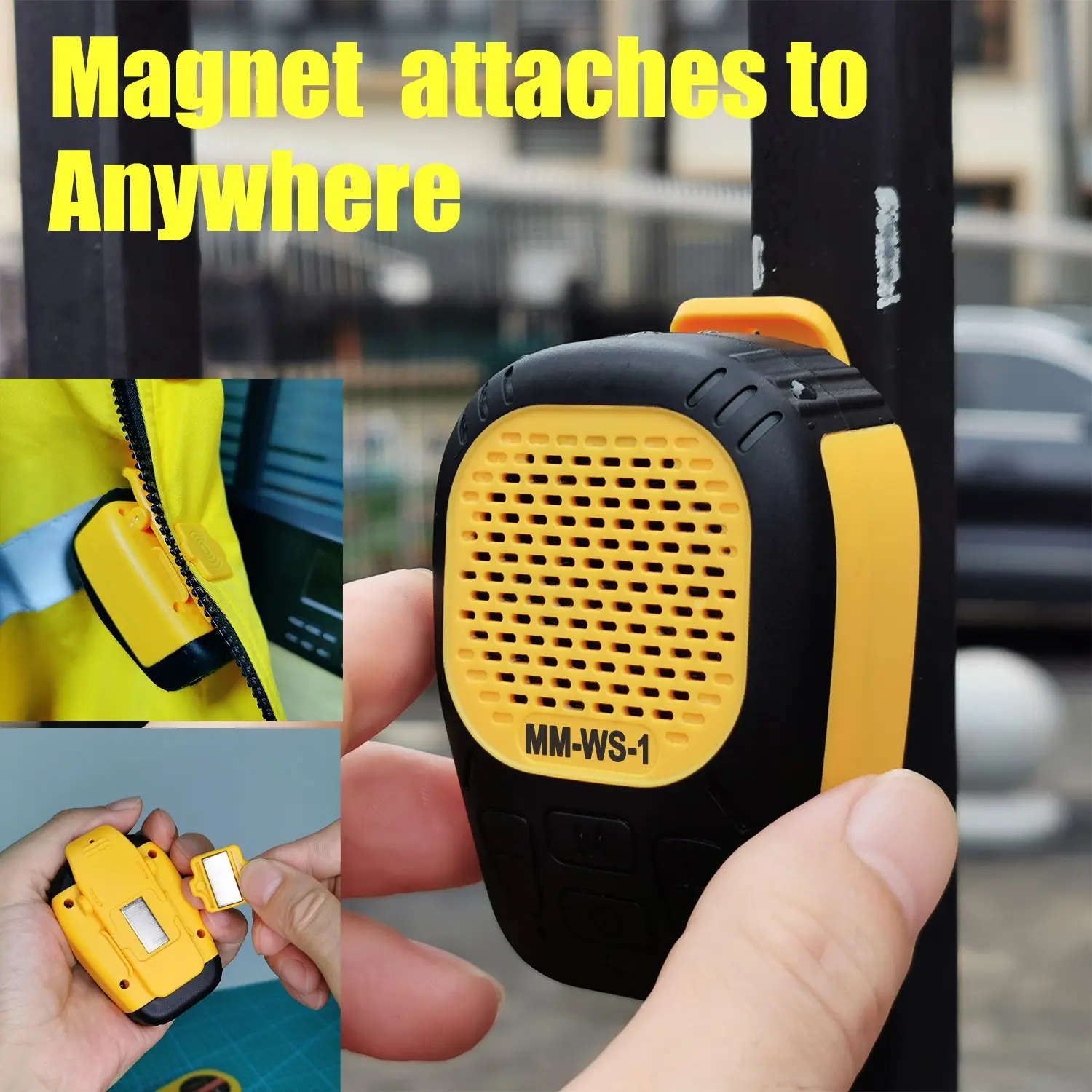 Wearable Speaker, Magnetic Clip on Wireless Jobsite IP56 Waterproof Compact Portable Bluetooth-compatible Speaker, for Hands-Free/Call, Suitable for Indoor & Outdoor Use