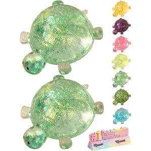 Glitter Turtle Squishy Soft Slow Rising Glittery Squeeze Fidget Toy Cute Malt Sugar Sensory Stress Relief for Adults Soothing Birthday Party Favors Gift Mini Transparent Shell(LightGreen*2)