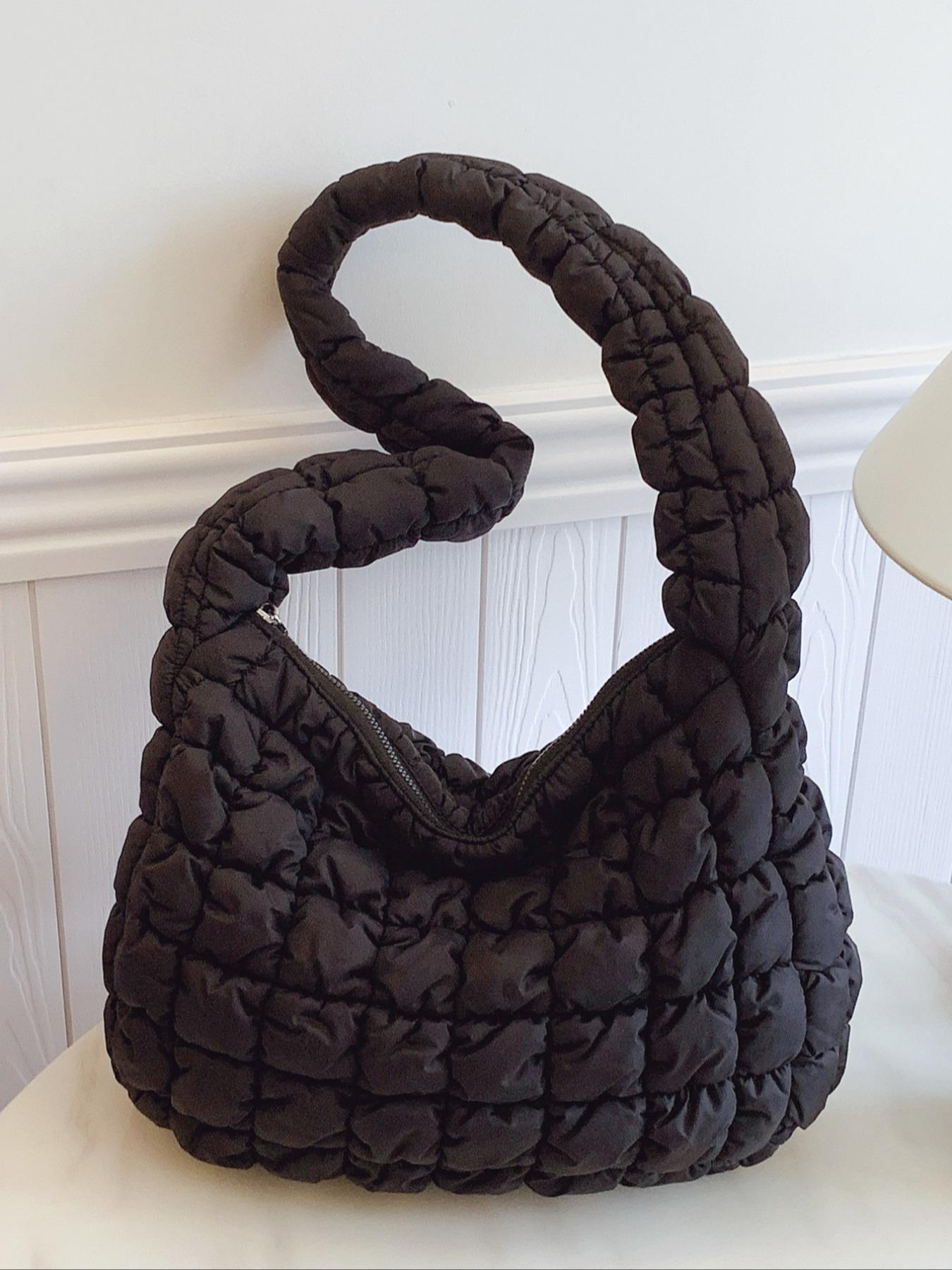 Women's Solid Color Quilted Puffer Crossbody Bag, Fashionable Lady Large Capacity Shoulder Bag for Daily Used, Casual Trendy Versatile High-quality Daily Commuting Bag