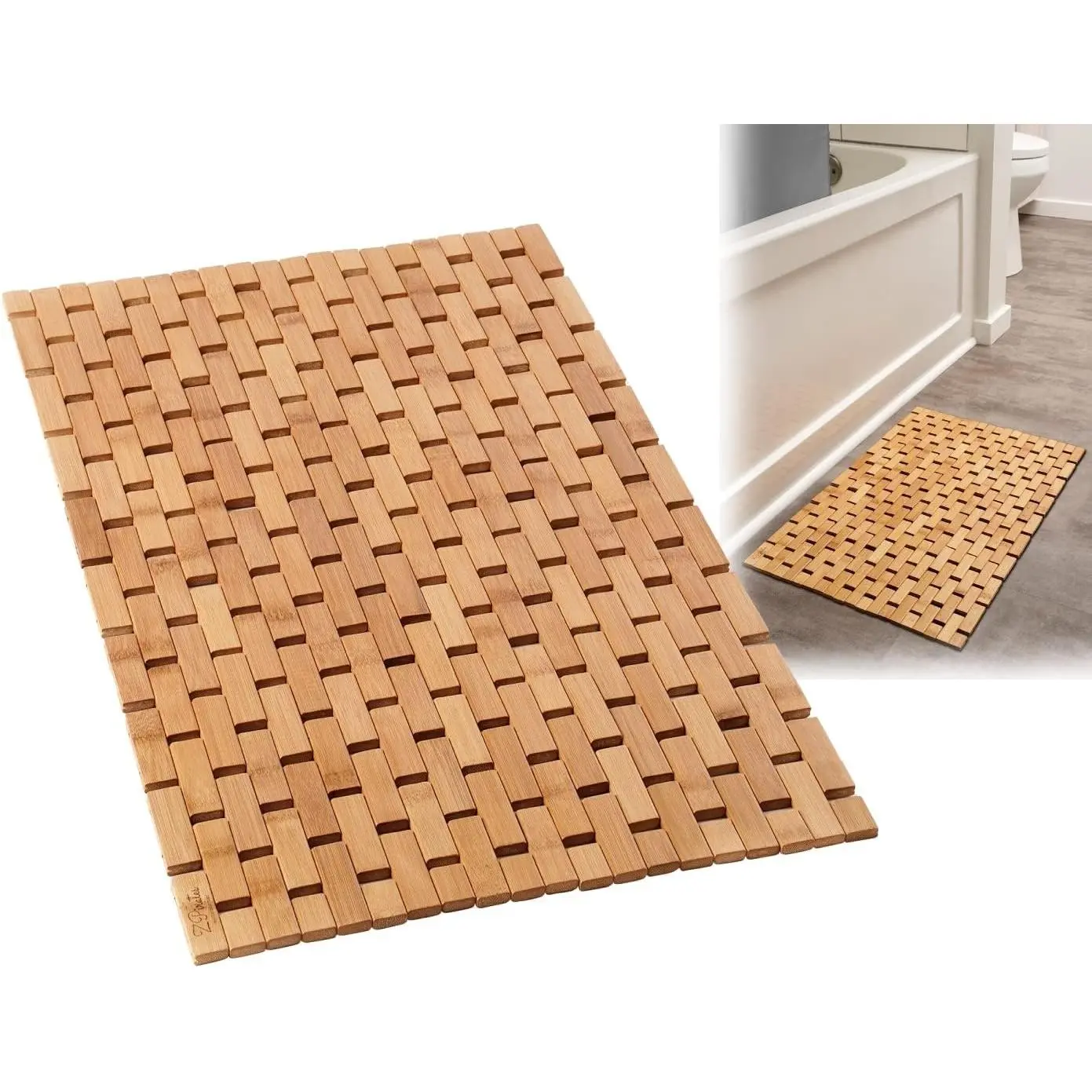 Foldable Bamboo Wood Bath Mat - 24x16x0.4in, Rubber-Backed Bathroom Accessory, Modern Farmhouse Decor for Sauna, Tub Step, Rug