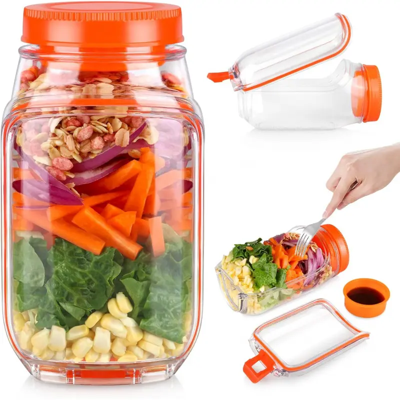 Saladkind Salad Pod 1PC In Stock Plastic Salad Storage Jar Airtight Leakproof Food Container for Lunch Office Home Kitchen Use