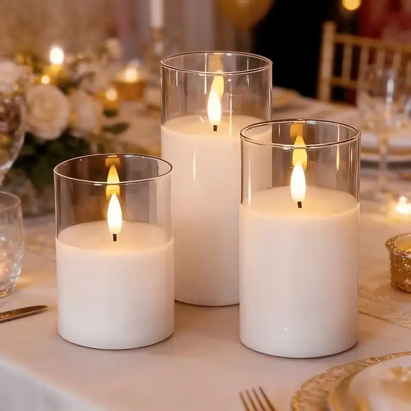 USB Rechargeable LED Flameless Candle with Remote Control and Timer, Warm Flashing Lights for Holiday Wedding and Home Party Decor