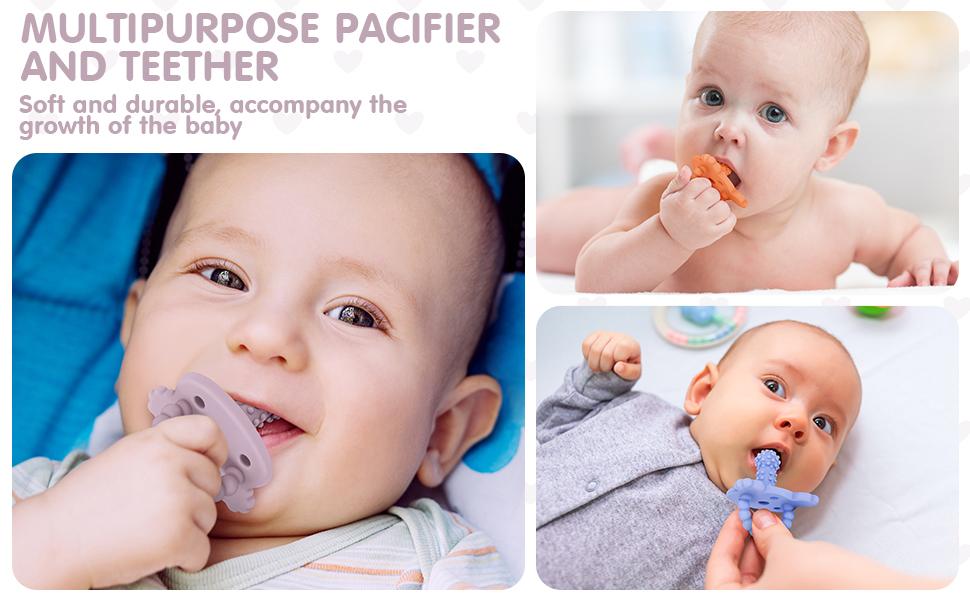 Silicone Teether Pacifier, Teething Toys for Teething Relief & Sensory Exploration, 6 Pack Grainy Textured Baby Pacifier – Food-Grade, BPA-Free, Easy to Hold, Dishwasher Safe, 3+ Months