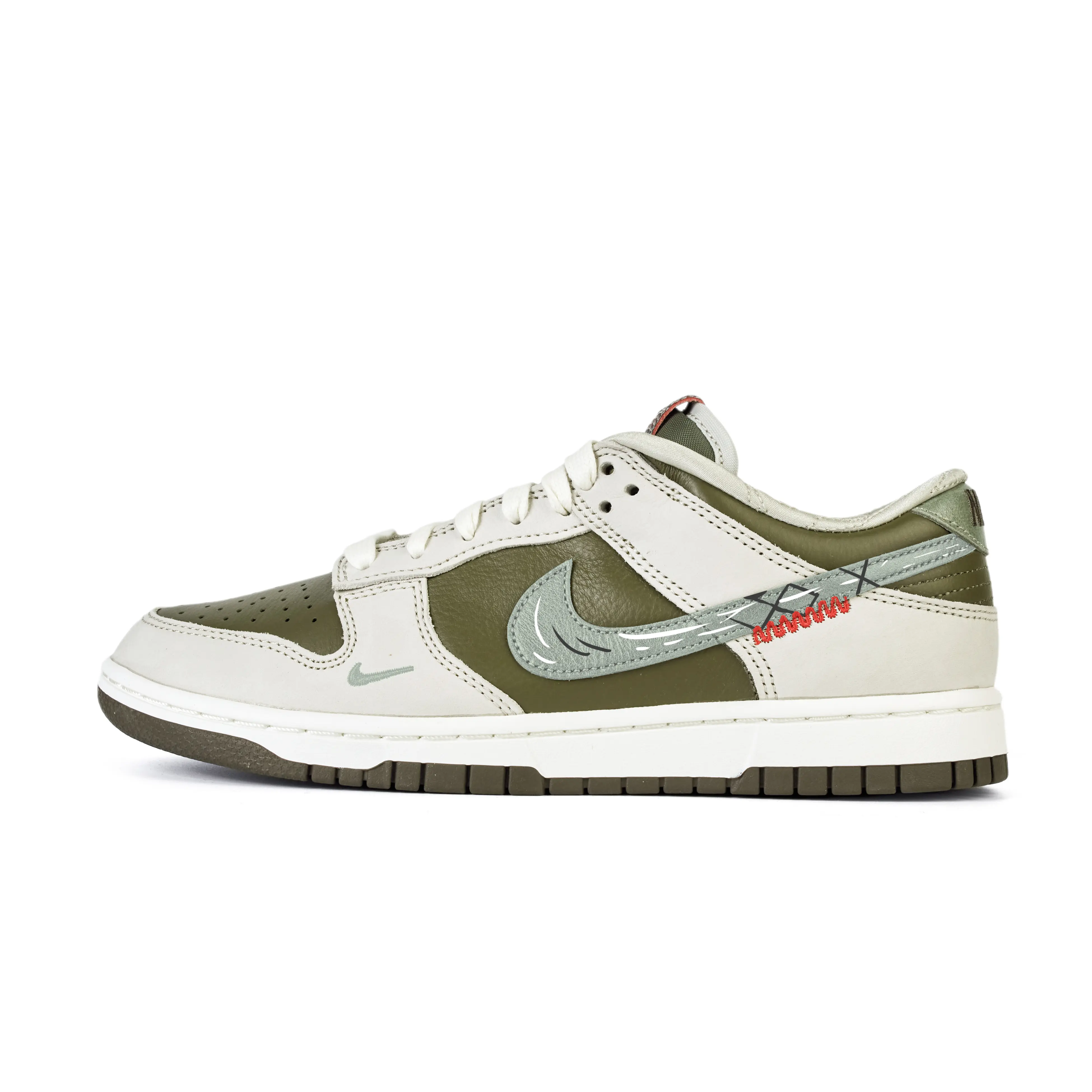 Nike Dunk Custom Sneakers for Men and Women: White-Green Snake Year Design, Dual Swoosh, Slip-Resistant and Durable Low-Top Casual Shoes Verifiable, with credentials and supporting global authentication