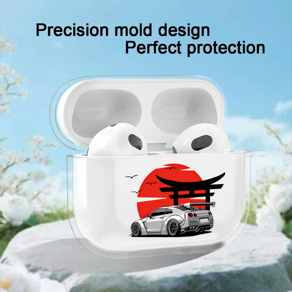 Fashion Red Sun Sports Car Design Protective Earphone Case with Ring Buckle for Apple AirPods 4, 3, 2, AirPods PRO, PRO 2/3 - Ideal Self-Gift Option