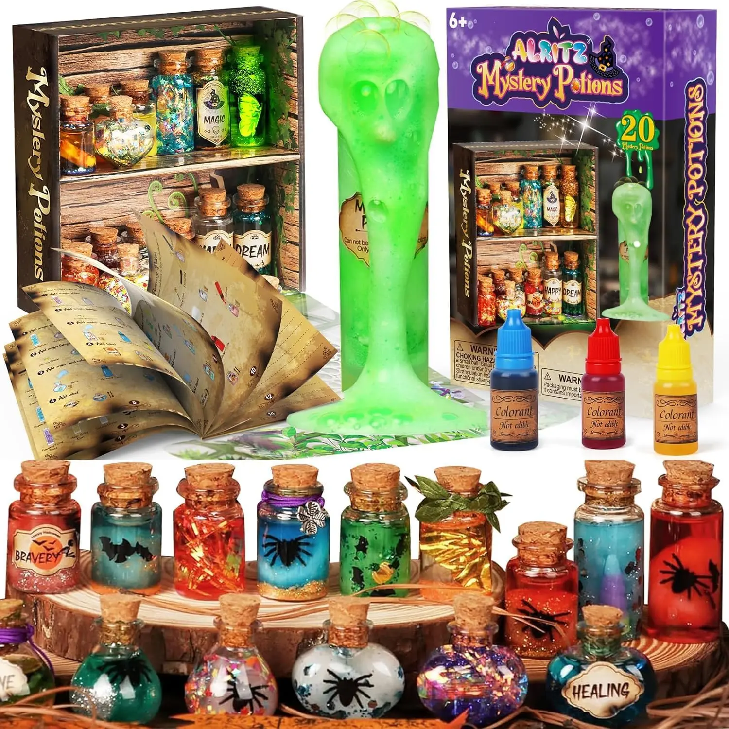 Mystery Potion Kits for Kids, 20 Magic Mix Witch Potion Bottles, Happy Birthday Party Craft Ornaments Toys Gift for Boys Girls Age 6 7 8 9 10 11+ Indoor Outdoor Party Decor
