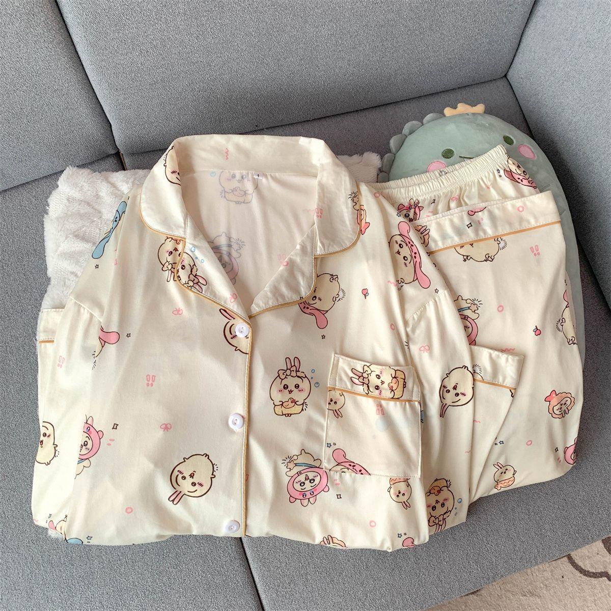 Chiikawa Usagi Cute Pajamas Set Women Spring Autumn Long Sleeve Pants Loungewear Kawaii Student Dormitory Home Sleepwear gift