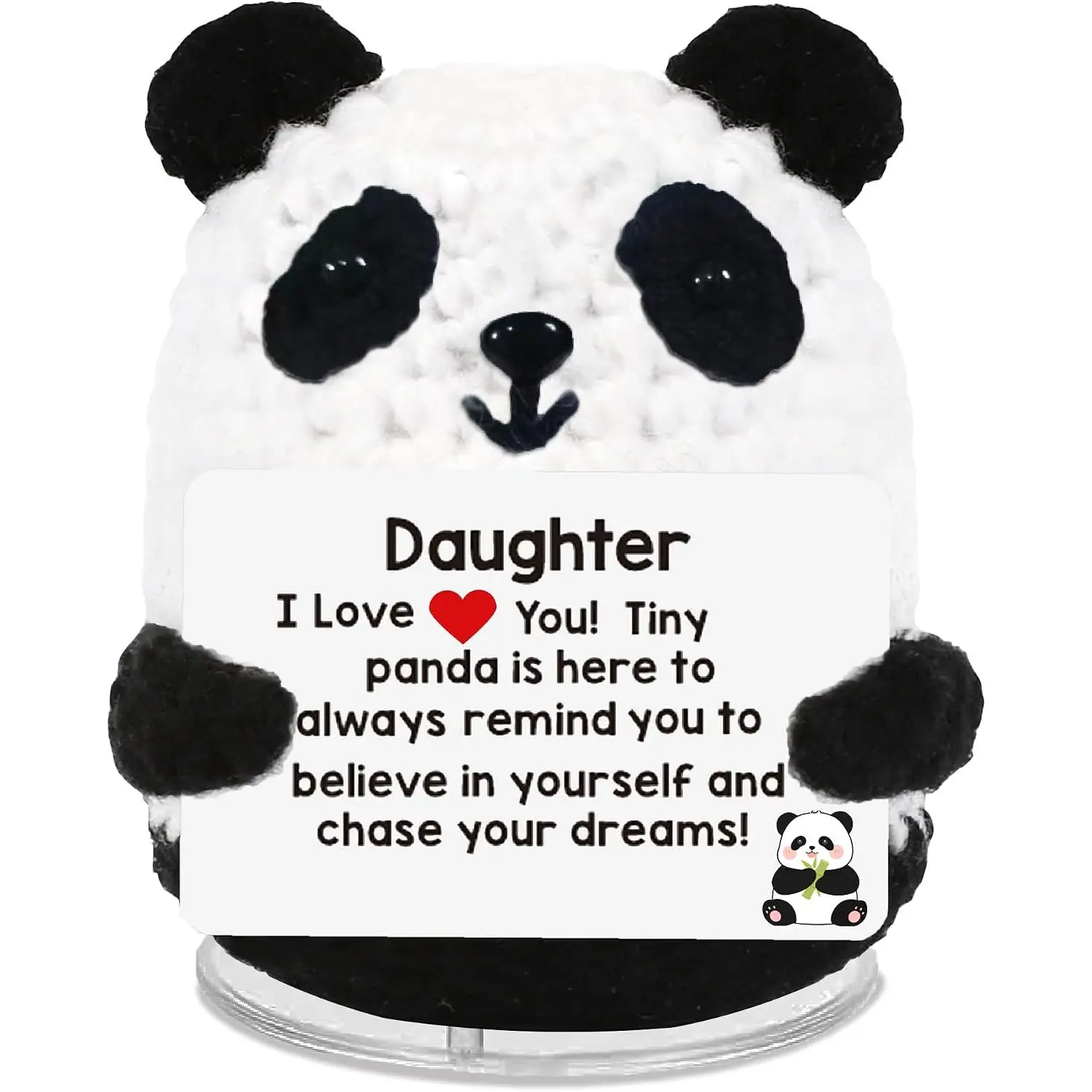 Mini Panda Crochet, Emotional Support Decor for Adults, Inspirational  for Sister, Daughter, ,  Ornament for Easter, Birthdays & Positive Vibes (Daughter Panda)