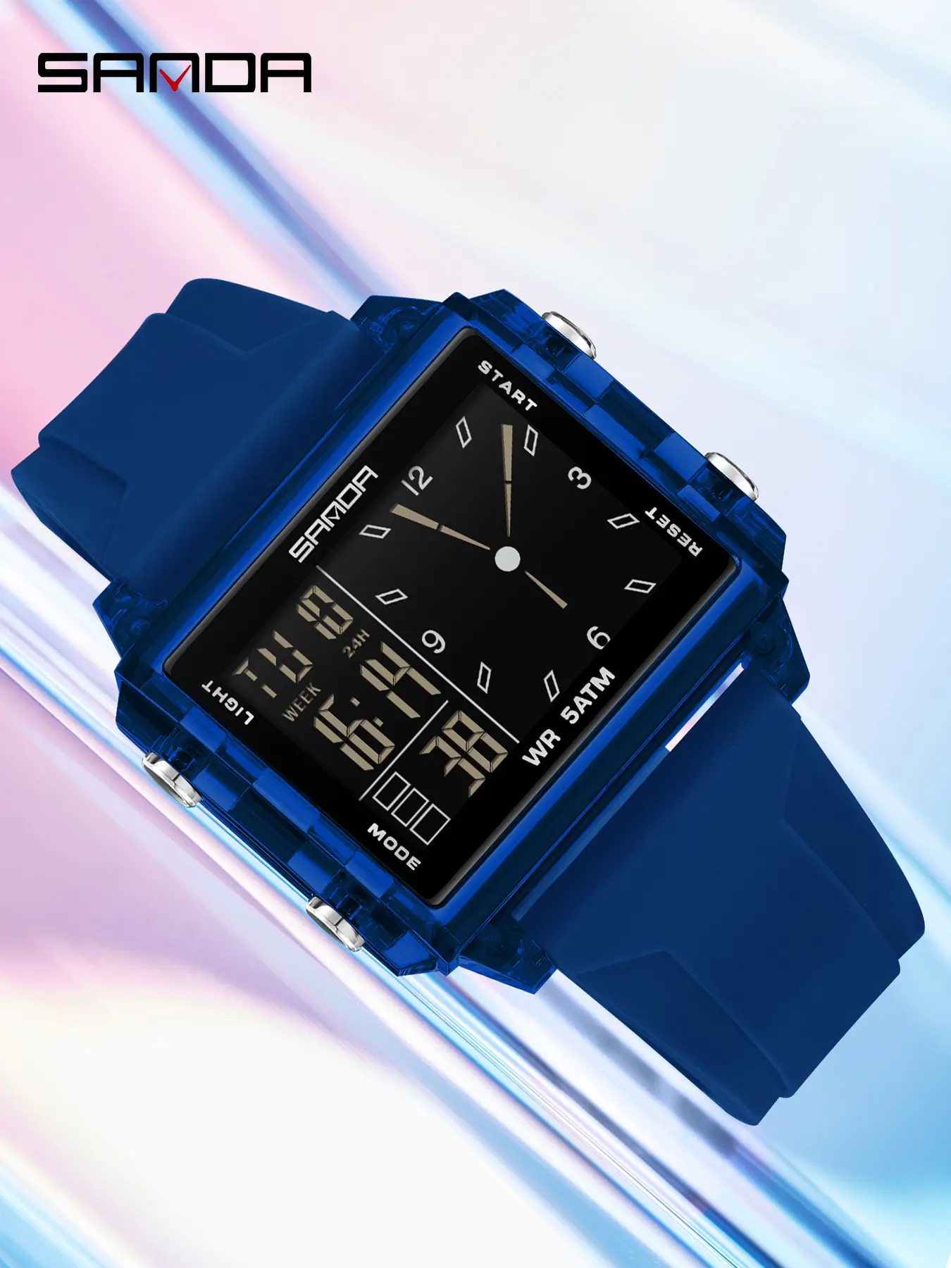 Sanda sports and leisure watch, men's and women's LED fluorescent fashion electronic watch, multifunctional waterproof night light silicone strap, youth watch, couple watch gift, Luminous Waterproof Watch, Fashionable Waterproof Watch