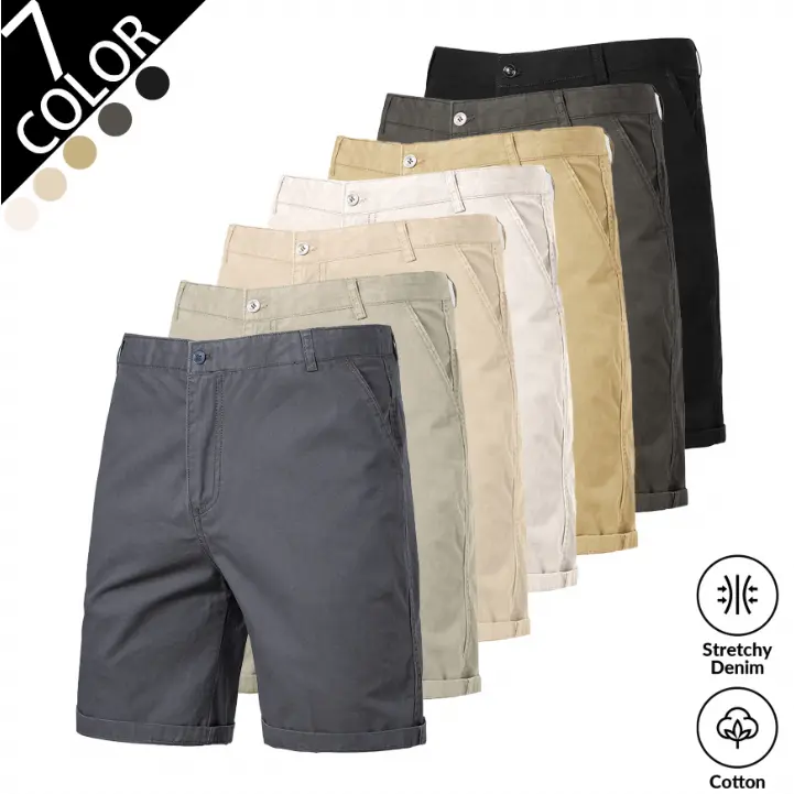2026 Summer Premium Men Pure Cotton Chino Shorts, Khaki Classic Business Casual Dress Shorts, Soft Breathable Skin-Friendly Cotton Fabric, Comfort Straight Fit Cuffed Hem, Button Zipper Closure & Deep Side Pockets, Wrinkle Resistant Lightweight Bottoms