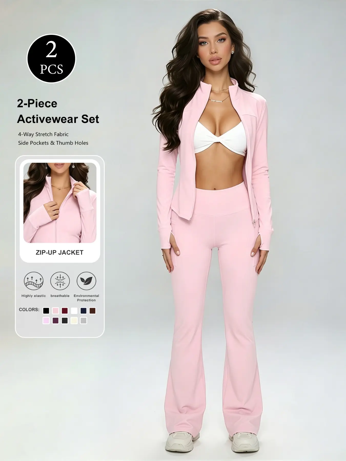 Women's Sporty Jacket and Pants Set, Sports Suit, Activewear Fitness Outfit, Slim-Fit Long Sleeve Jacket, High Waist Elastic Pants, Spring & Fall Fashion, Perfect for Dates, Gym Workout Sets