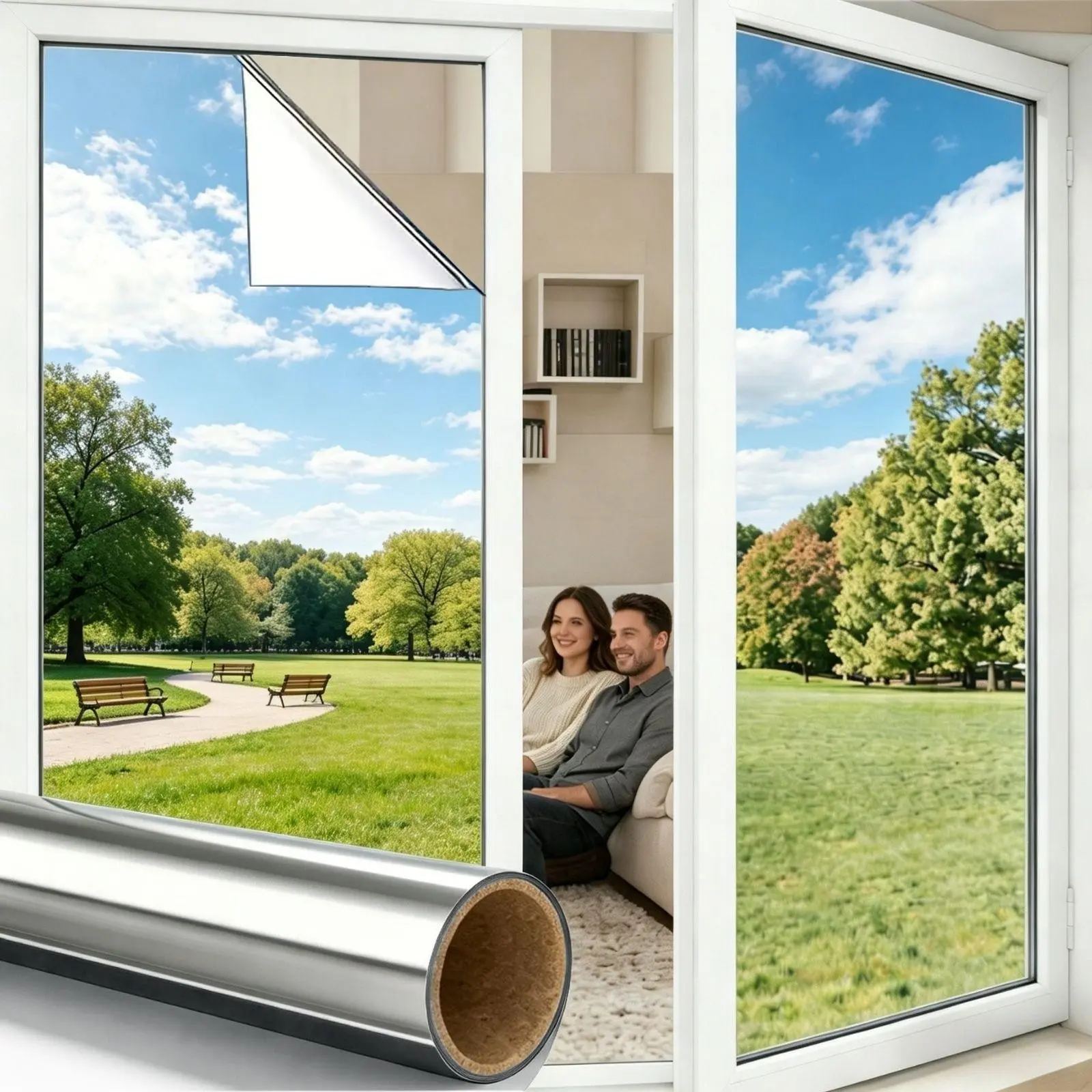 1 Roll Extra-Long Mirror Window Film, Privacy Decorative Window Film, Blocks UV, Heat and Glare, Provides Privacy and Thermal Insulation, for Home, Office, RV and Camping, Electrostatic Adsorption, Easy to Install, Removable Home Deco