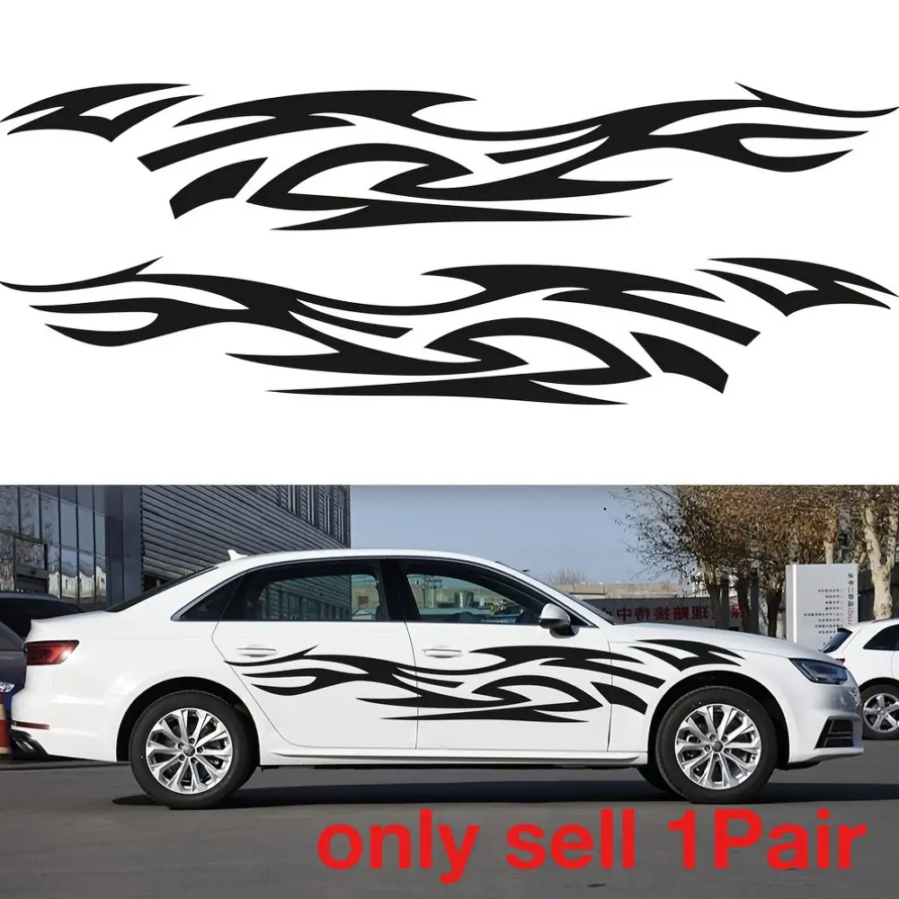 1Pair Large-area Flame Side Skirt Decals, Automotive Decals, Sport Modification Style, Sun-resistant, Waterproof and Residue-free Car Decorative Stickers, Universal Car Sticker, Suitable for Trucks, SUVs to Enhance Car Appearance