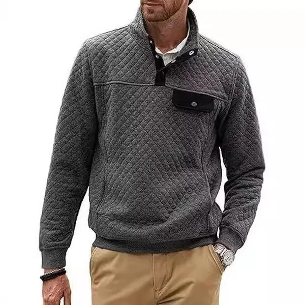 Men's Quilted Sweatshirt Casual Long Sleeve Outdoor Stand Collar Quarter-Zip Pullover Sweatshirts