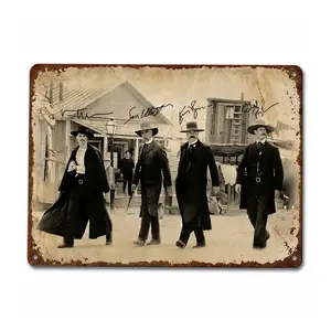 8x12in Vintage Tombstone Movie Aluminum Metal Sign - Wyatt Earp, Doc Holliday, Earp Brothers Walking Scene, Classic Western Home Wall Art Decor Plaque