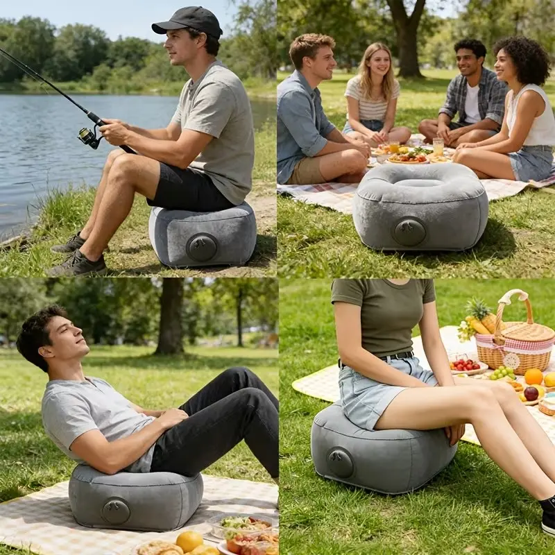 Portable Foldable Inflatable Lazy Chair, Air Sofa, Quick-Inflate Durable Camping Fishing Seat, Lightweight for Picnic Beach Car Emergency Office Leisure Use