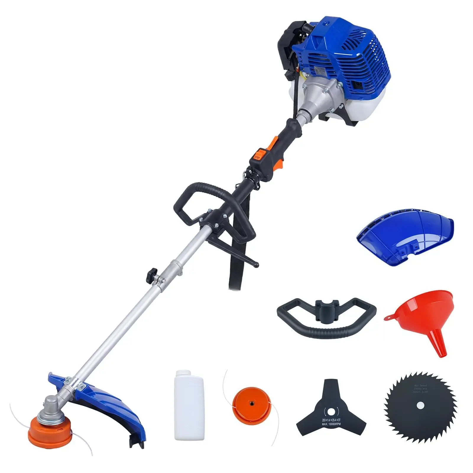 Garvee Upgraded Blue 43cc Gas Powered 3-in-1 Weed Wacker String Trimmer, Grass Cutter Edger Brush Weed Eater with Shoulder Strap & Auxiliary Handle for Lawn Garden Care