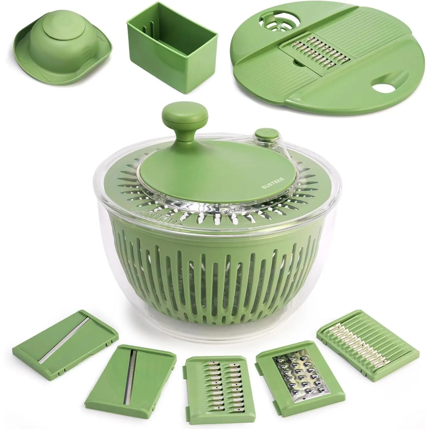 SUSTEAS Salad Spinner Large, Lettuce Spinner with 5 Blade Slicer, 4.25Qt| Vegetable Wash Bowl, Fruits & Herb Lettuce Dryer with Egg Yolk Strainer for Efficient Salad Preparation and Food Washing