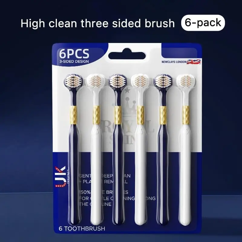 1box 6pcs Three-sided soft bristle toothbrush 360° cleaning of dental stains