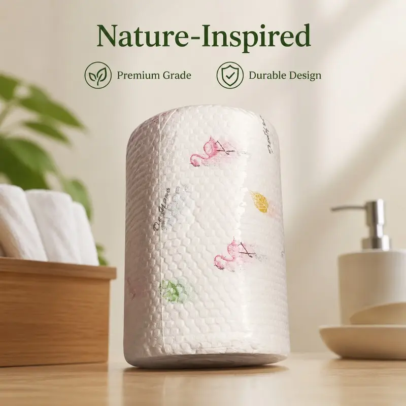 Flamingo Print Thick Kitchen Paper Towels, Washable Lazy Cloth, Absorbent Wet and Dry Cleaning Cloths, Reusable and Durable, Wiping Cloth