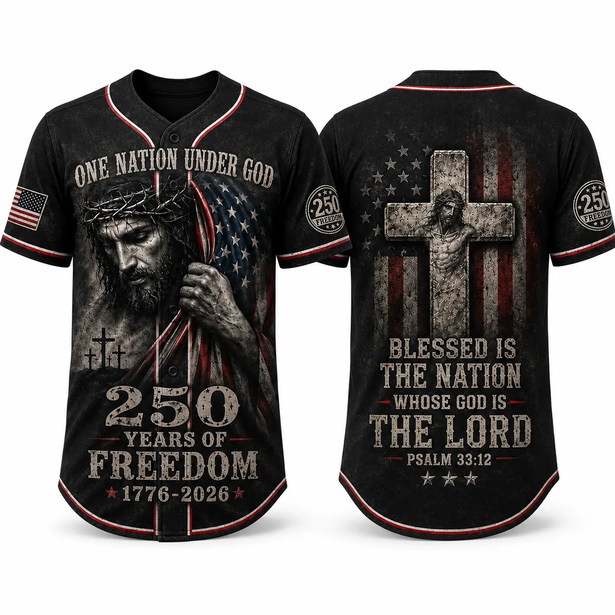 USA 250 Years of Freedom Baseball Jersey for Men Women,Patriotic America Statue Cross Flag Graphic Print Button Up Shirt, 4th of July Independence Day Outfit, Lightweight Polyester Summer Streetwear Top，clothes, outfits, men's wear,men fashion