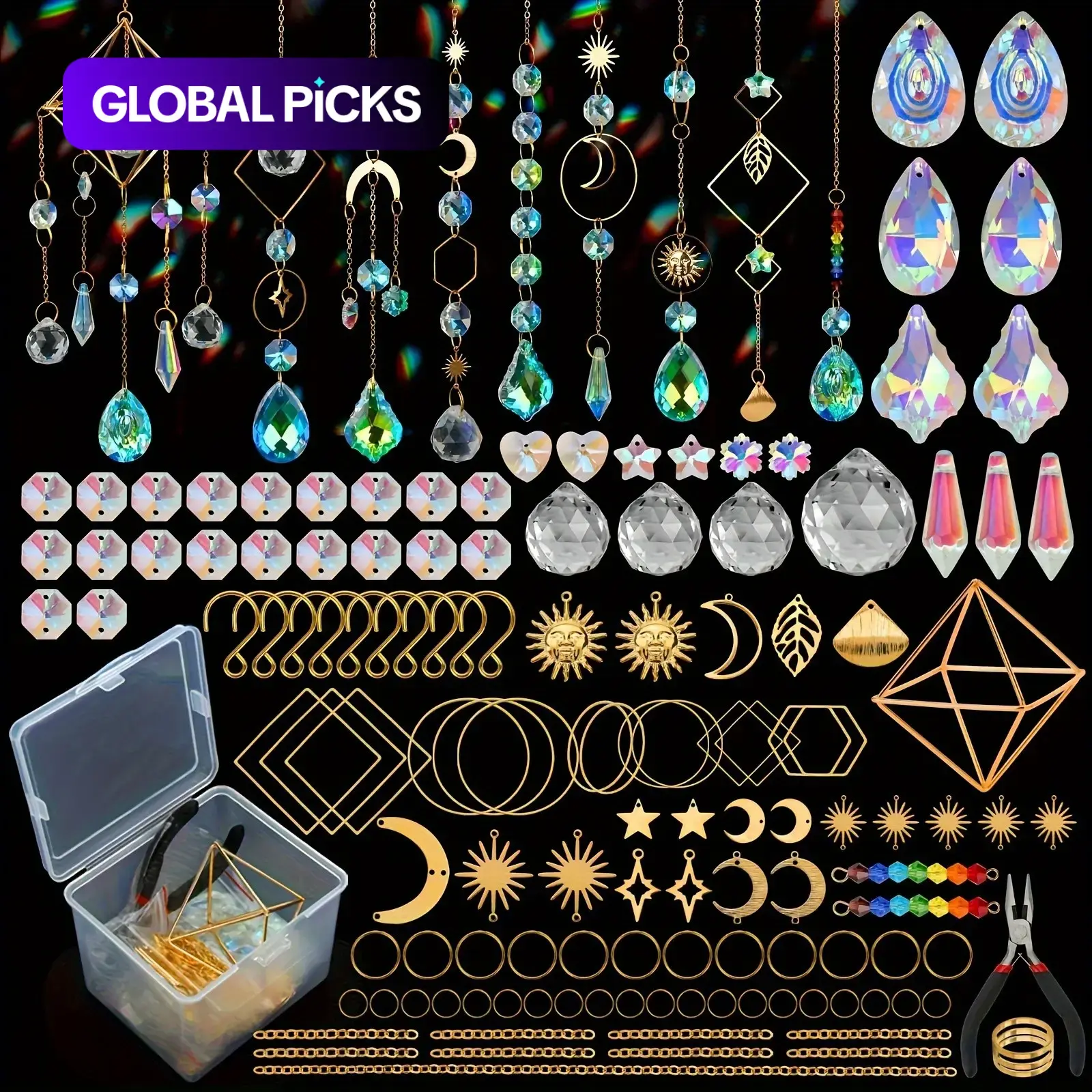 400 Piece DIY Decorative Sunflower Light Catcher Kit, Art Craft Supplies for Adults, Prism Hanging Decoration with Crystal Rainbow Maker, Hanging Room Decor, Prismatic Decor, Decoration Items, Hanging Ornaments #GLOBAL PICKS