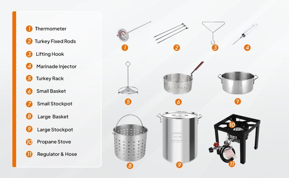 ROVSUN 30QT Turkey Fryer & 10QT Fish Fryer Kit w/ 55,000BTU Propane Stove, Aluminum Outdoor Deep Fryer & Seafood Boiler Steamer w/Baskets, Thermometer, Marinade Injector, Turkey Rack & Rack Lifter