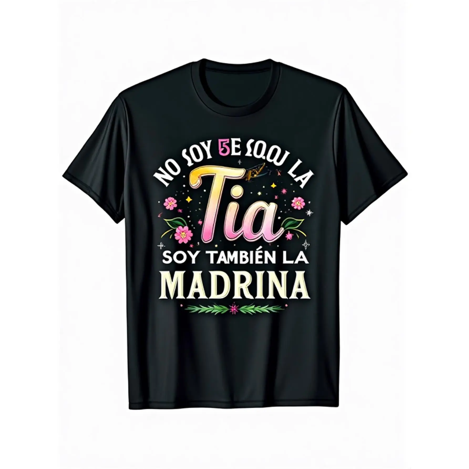 [100% Cotton] 100% Cotton Spanish T-Shirt Soy Tu Tia Y Madrina (I'M an Aunt And Godmother) - 100% Retro Mexican Godparent Design with Floral And Star Print, Unisex Fit for Women And Men (Sizes S-XXXL) - Casual Gift for Madrina Auntie