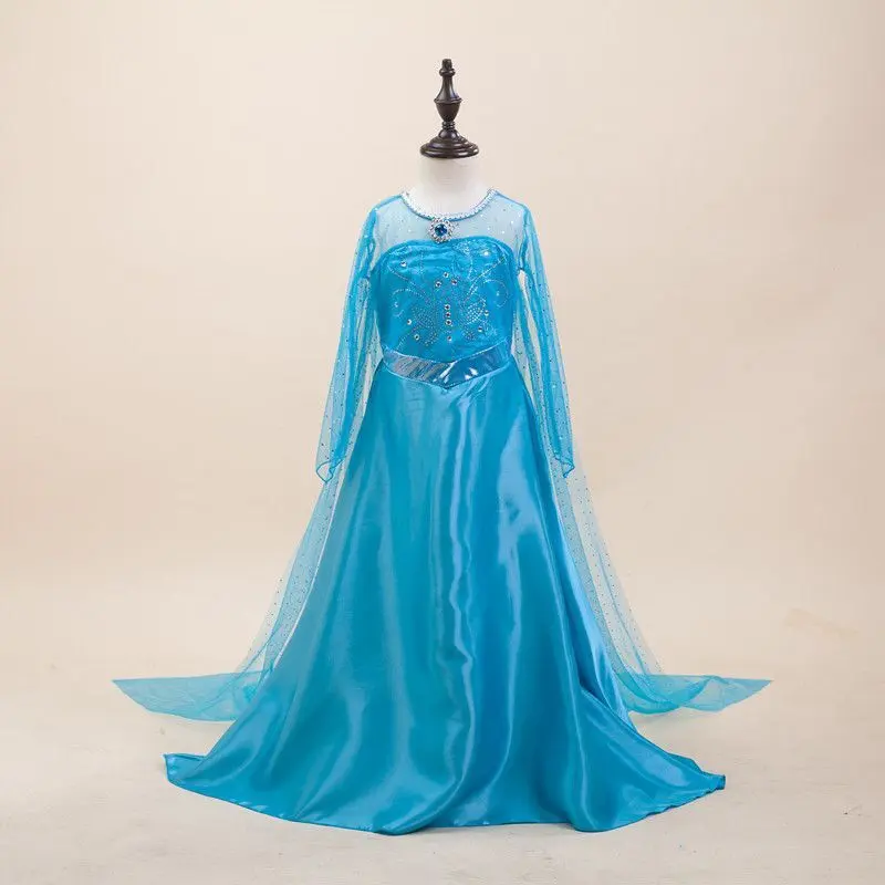 ice snow theme princess dress,long sleeve snowflake gown with train,girls christmas party dress,holiday costume dress up gown,kids themed party outfit,princess role play apparel,school stage play costume,book week fancy dress,photo shooting dress