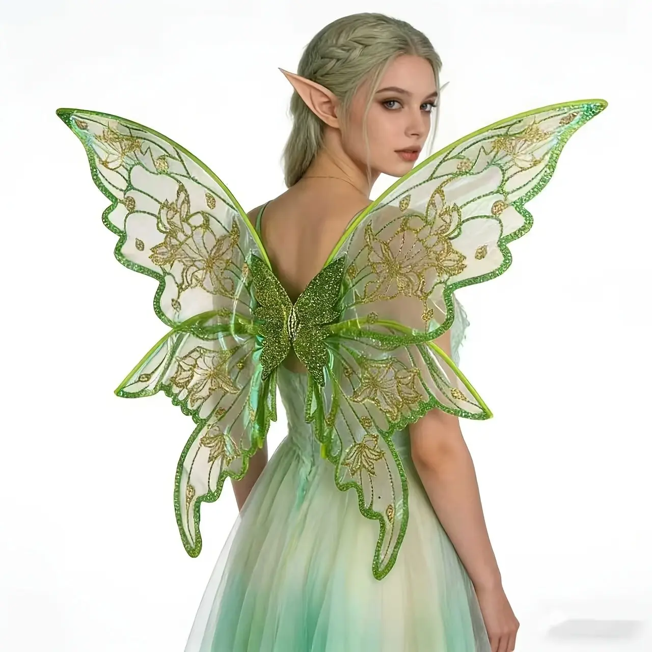 Beautiful Fairy Wings Role Play Butterfly Halloween Party Organza Elf Wings Backpiece Festival Cosplay Gold Foil Butterfly Wings