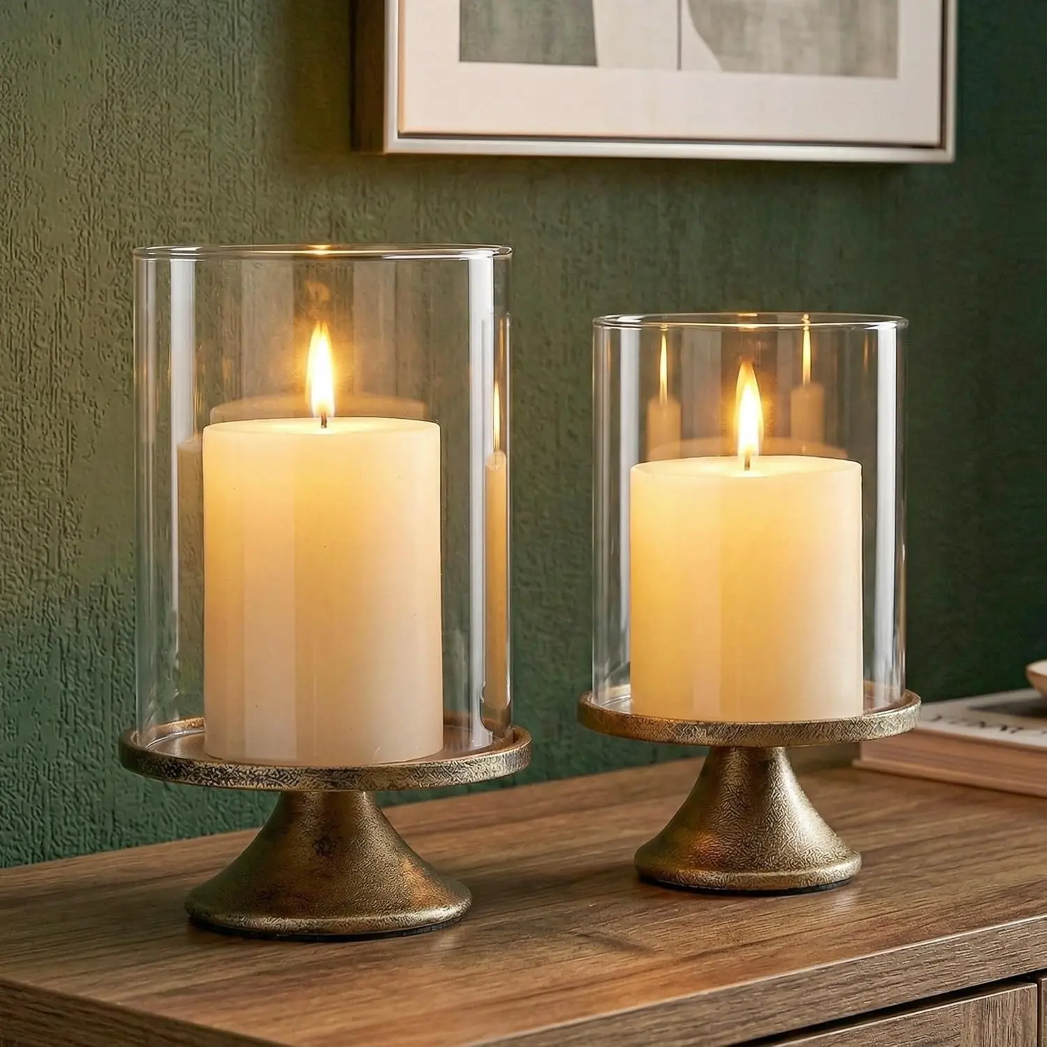 A set of 2 vintage candle holders, equipped with glass covers and iron bases, Candle holders for table centerpiece, perfect for living rooms, Halloween candle trays, ideal for home decor and holiday decoration
