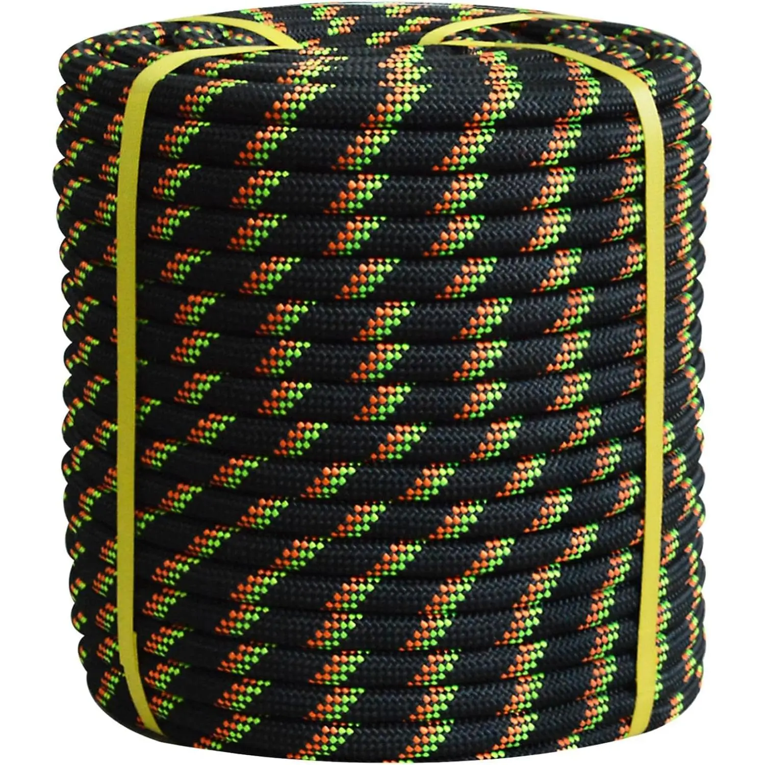 Double Braided Arborist Climbing Rope - 3/4x50ft Thick, High-Strength, Abrasion-Resistant Polyester Rope with Durability, Hot Melt Cut for Tree Work (Black/Green/Orange)