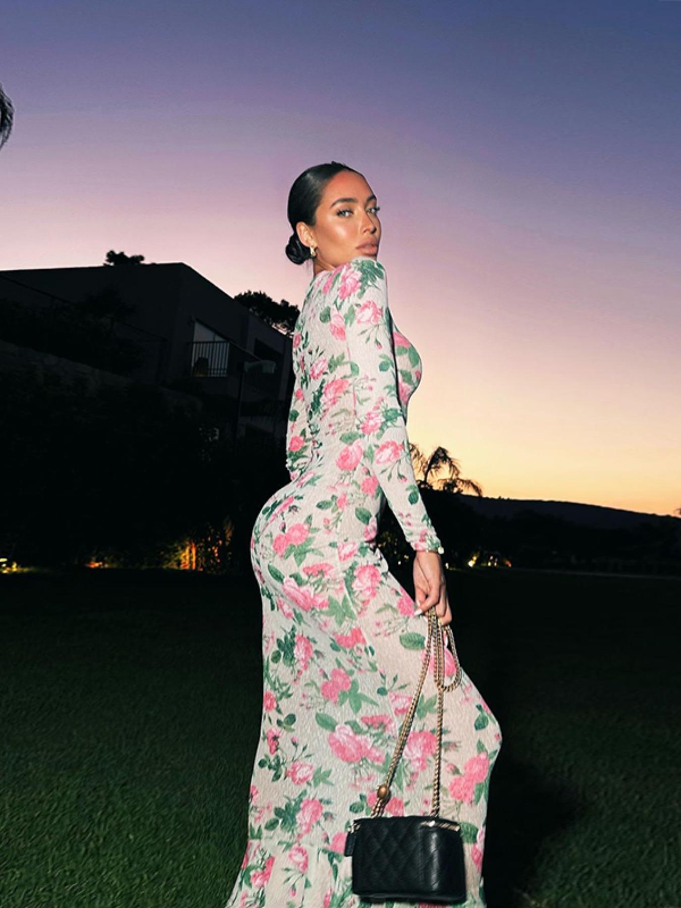 Styles by Faith Howard Women's Floral Print Ruffle Hem Bodycon Dress, Elegant Mock Neck Long Sleeve Gown for Party Holiday Wedding Guest, Ladies Fall & Winter Clothes, Elegant Dresses