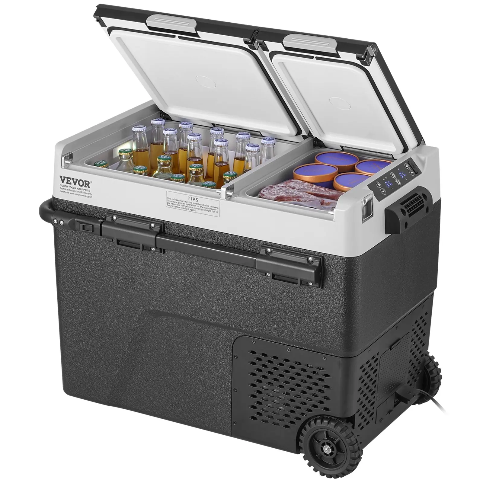 VEVOR Portable Car Refrigerator, 12 Volt Car Refrigerator Fridge, 58 L/ 61.5 QT Dual Zone Portable Freezer, -4-68 Adjustable Temperature, Compressor Cooler for Home, Outdoor, Camping, RV, Car