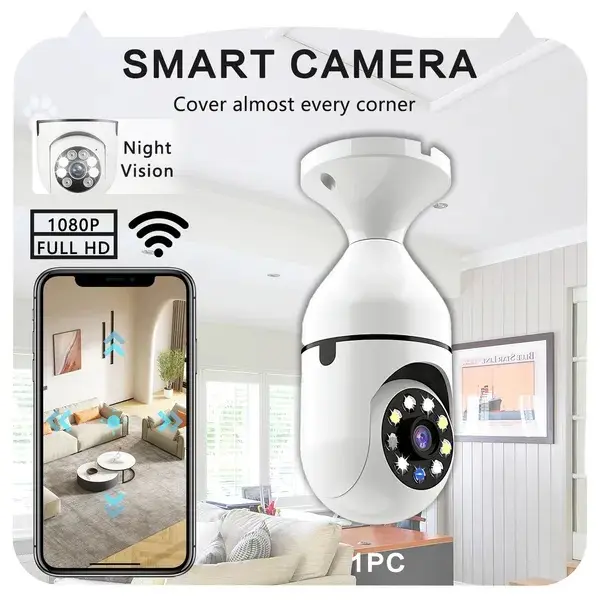 Outdoor Light Bulb Security Camera 2-Pack HD Wireless 5GHz & 2.4GHz WiFi Home IP Cameras E27 360 Degree Panoramic, Motion Detection and Alarm, Two-Way Audio, Night Vision