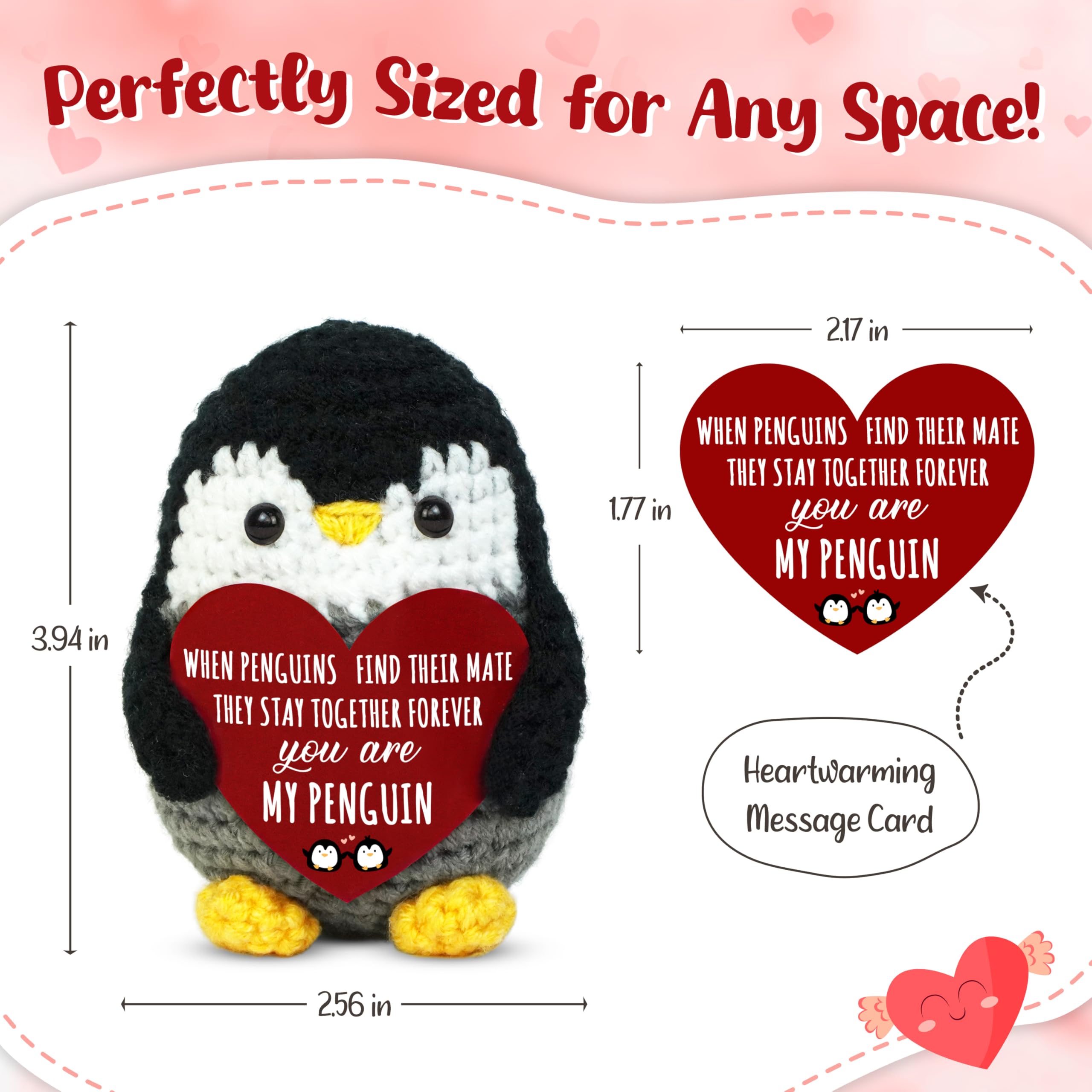 Super Soft Hand-Knitted Mini Penguin Plush Toy, Cute Emotional Support Companion for Anxiety Stress Relief, Perfect Christmas Presents Holiday Gifts, Birthday Gifts for Women Men, Teacher Appreciation Gifts, Small Desk Ornament, Keychain Bag Pendant, Love