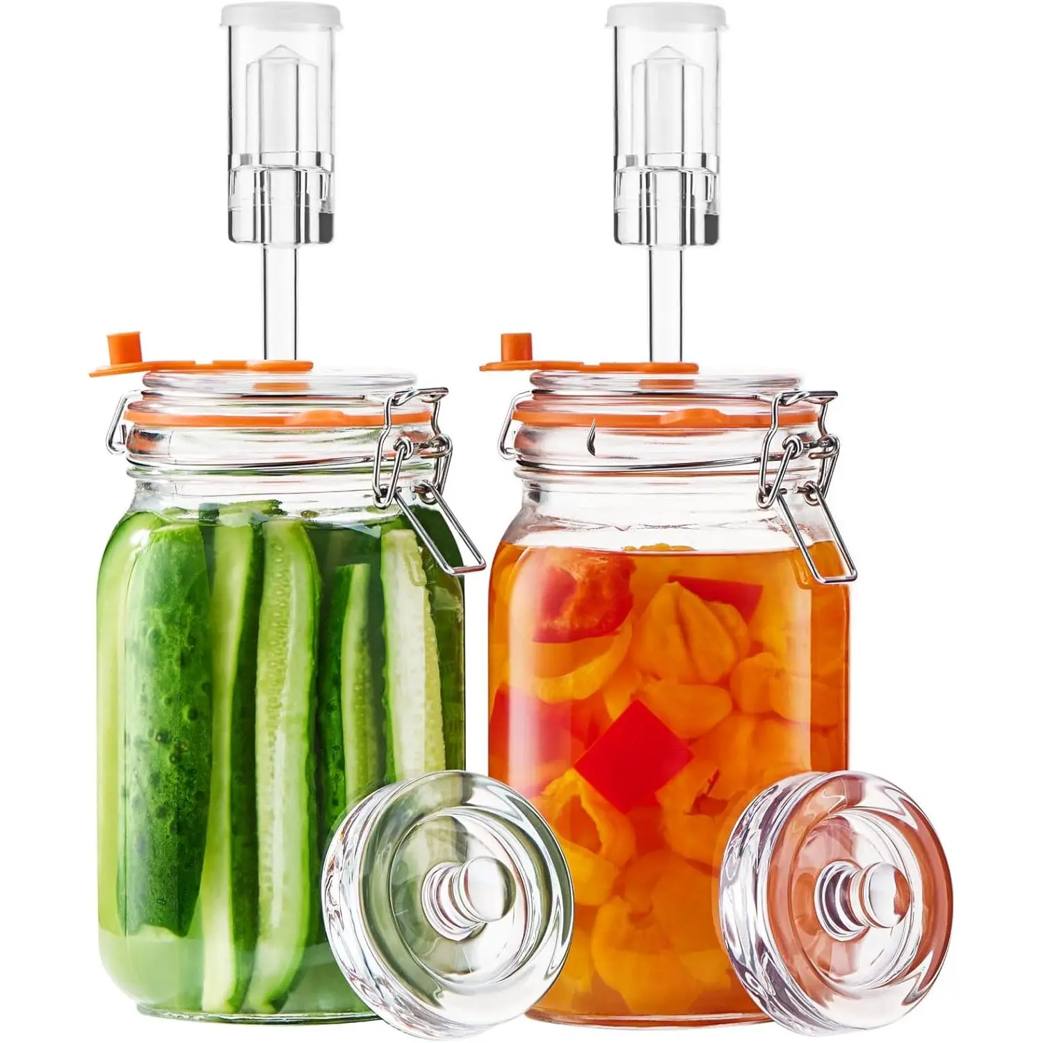 1.5L Wide Mouth Fermentation Jars, Pack of 2 with Airlocks & Glass Weights, Complete Fermenting Kit for Sauerkraut, Kimchi & Pickles