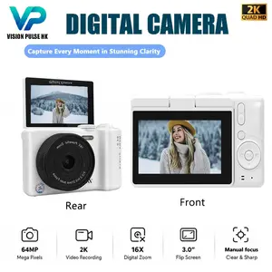 2026 Portable Compact Photography Camera, 64MP High Pixel Digital Camera Support 2K Ultra HD Video Recording, Powerful 16X Digital Zoom & Adjustable Manual Focus for Crisp Photos, Expandable Storage Cam for Daily Shooting Outdoor Travel Vlog