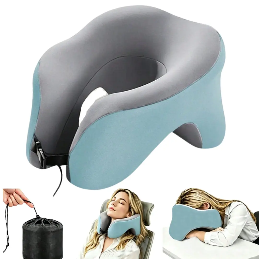 Travel Neck Pillow, 2-in-1 360° Adjustable Travel Pillow with Neck & Head Support - Airplane, Home & Office Use, Portable Neck Pillow with Storage Bag, Long Flights, Design Best Gifts for Travelers Men and Women