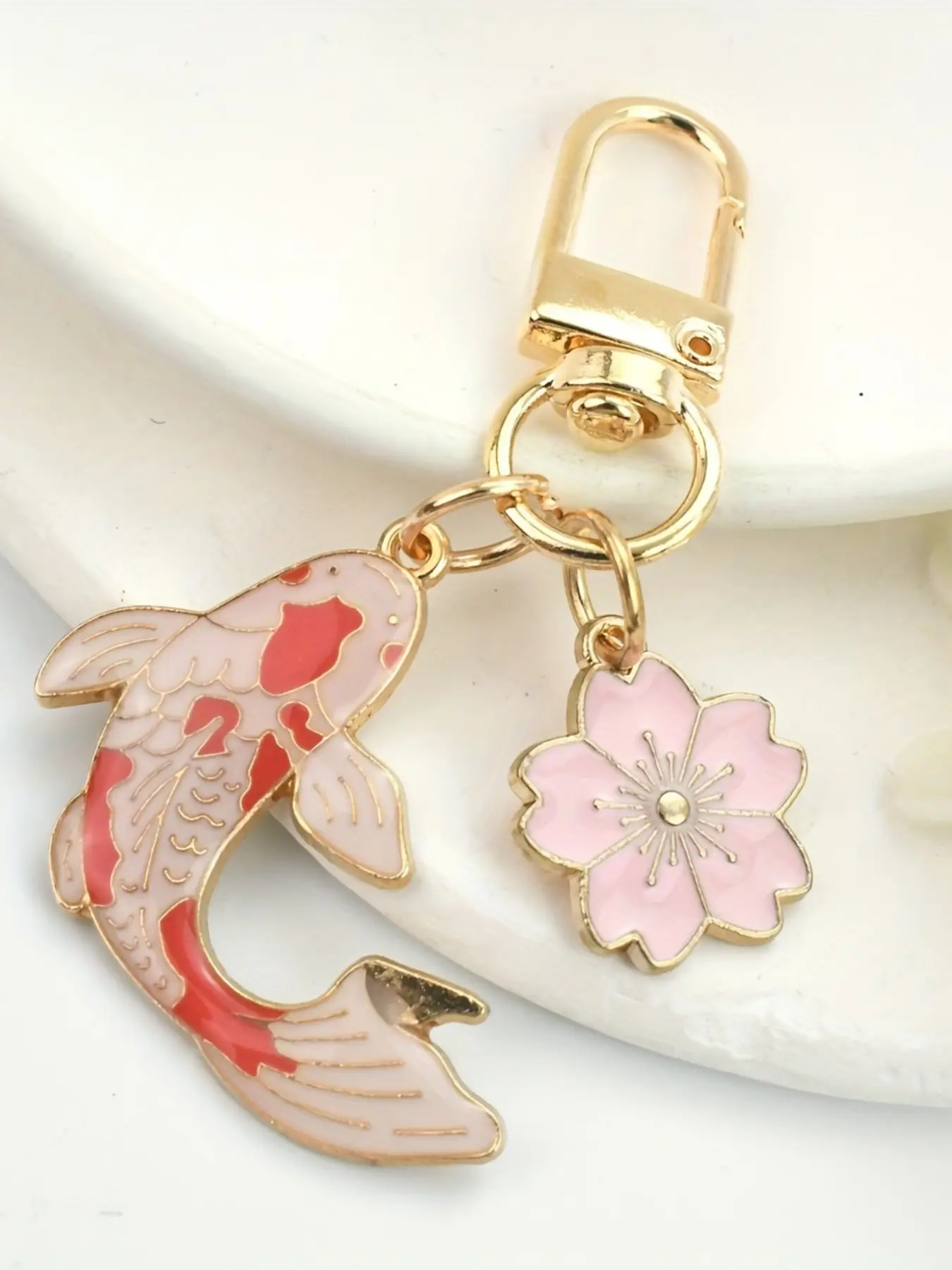Cute Fashion Cherry Blossom Koi Keychain, Alloy Simulation Animal Koi Fish Key Bag Pendant, Festival Party Gift, Key Charms, Metal Keychain