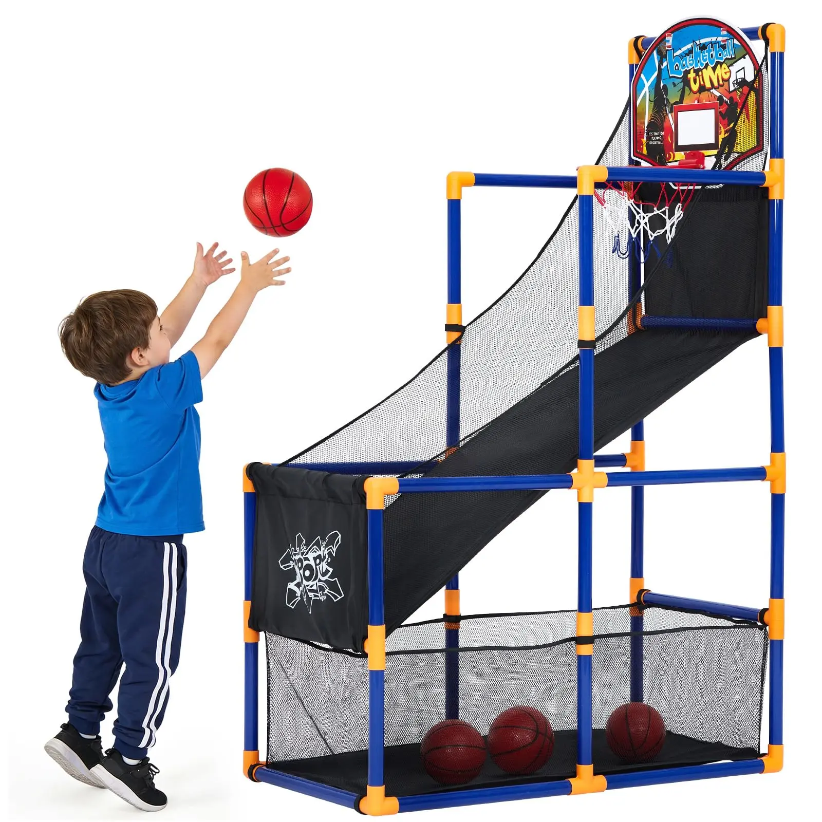 Basketball Arcade Game Set with 4 Balls,Basketball Hoop with Height Adjustable&Ball Return Ramp,Indoor/Outdoor Sport Play for Ages 3+