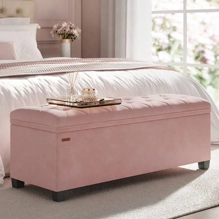 Chic MDF + Velvet Storage Ottoman Bench - 660lb Load Capacity, 15.7x43x15.7in Large Volume, Foot Rest with Legs, End-of-Bed Fit, for Living Room, Bedroom